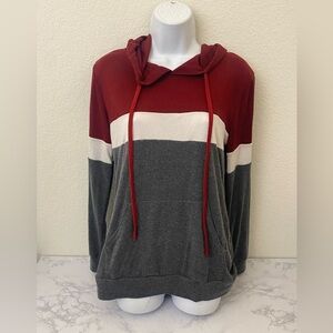 PINKMSTYLE Long Sleeve Thin Knit Hoodie Sweater Womens S Red Gray Pullov…​